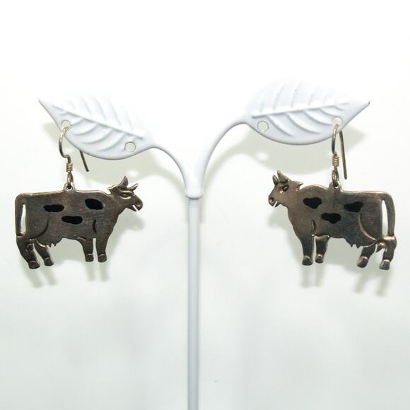 Sterling Silver Cow Ear Wire Earrings, Stamped Mexico 925 - Picture 10 of 10